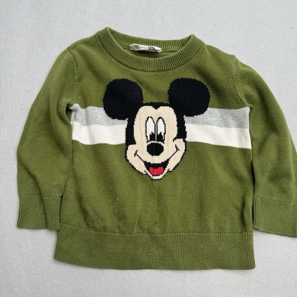 Baby Gap Disney Sweater 18-24M Mickey Mouse Green Long Sleeve Cotton‎ Toddler